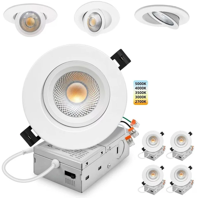 Main image of CLLIGHTING Gimbal Led Recessed Light 4 inch - 5CCT 850LM for Sloped Ceiling | 4 Pack,10W, 360° Rotatable+90° Tilt Eyeball Canless Light, 120V, ETL& IC, Damp Rated, 5%-100% Dimmable, 90+CRI, 38°Beam