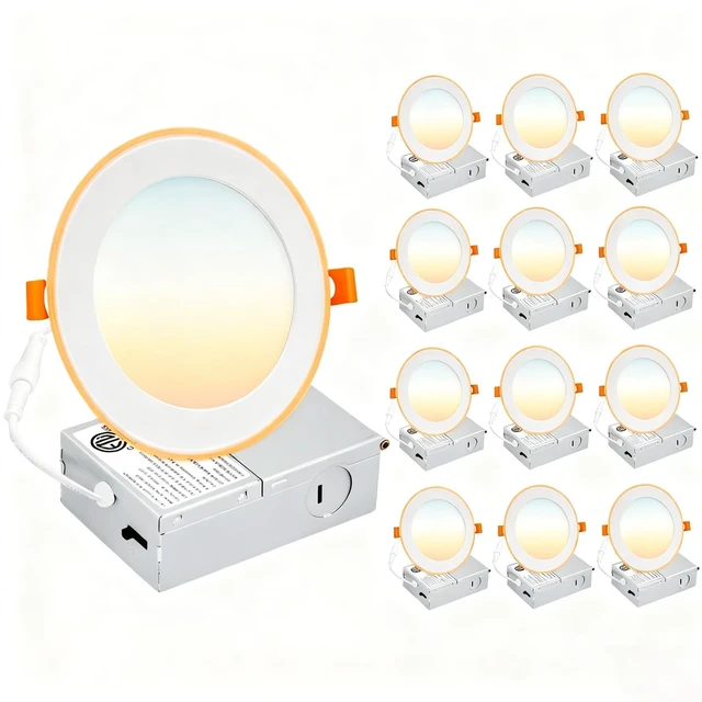 Main image of 12 Pack 4 Inch LED Recessed Lighting, Canless Wafer Downlight, White | 5CCT 2700K-5000K, 5%-100% Dimmable, Ultra-thin, Metal housing, 800LM 11W 120V, IC & Damp Rated, ETL & FCC, 50000h Life Span