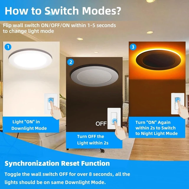 Alt view image 4 of 7 - 12 Pack 4 Inch LED Recessed Lighting, Canless Wafer Downlight, White | 5CCT 2700K-5000K, 5%-100% Dimmable, Ultra-thin, Metal housing, 800LM 11W 120V, IC & Damp Rated, ETL & FCC, 50000h Life Span