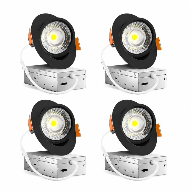 Main image of Amico 4 Pack 4 Inch Black 5CCT Gimbal LED Recessed Ceiling Light | 360° Rotation & 90° Tilt, 9W 700LM, CRI90+, Dimmable, ETL&FCC, Adjustable Eyeball Directional Wafer Downlight, J-Box Included