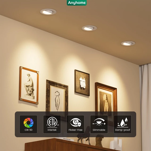 Alt view image 3 of 7 - Anyhome 6 Inch Gimbal Led Recessed Lighting Retrofit 8 Pack | 5 CCT 2700K-5000K Dimmable 11W 900LM,Compatible with TP24 Connector/E26 Bases