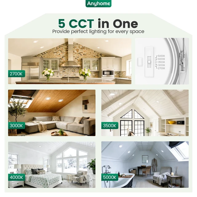 Alt view image 4 of 7 - Anyhome 6 Inch Gimbal Led Recessed Lighting Retrofit 8 Pack | 5 CCT 2700K-5000K Dimmable 11W 900LM,Compatible with TP24 Connector/E26 Bases