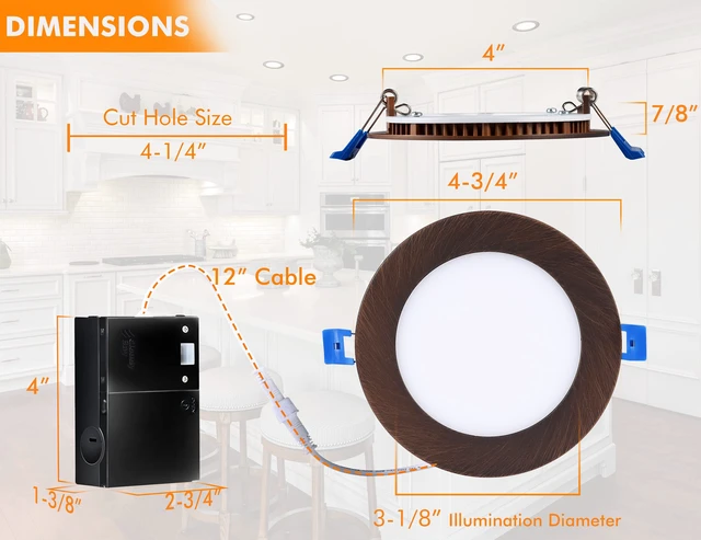Alt view image 5 of 7 - CLOUDY BAY Ultra Thin LED Recessed Ceiling Light,4 inch 3000K/ 4000K/ 5000K,Dimmable 10W CRI90+,Canless Light with Junction Box,IC Rated, Canless Wafer Downlight,Oil Rubbed Bronze,Damp Rated,6 Pack