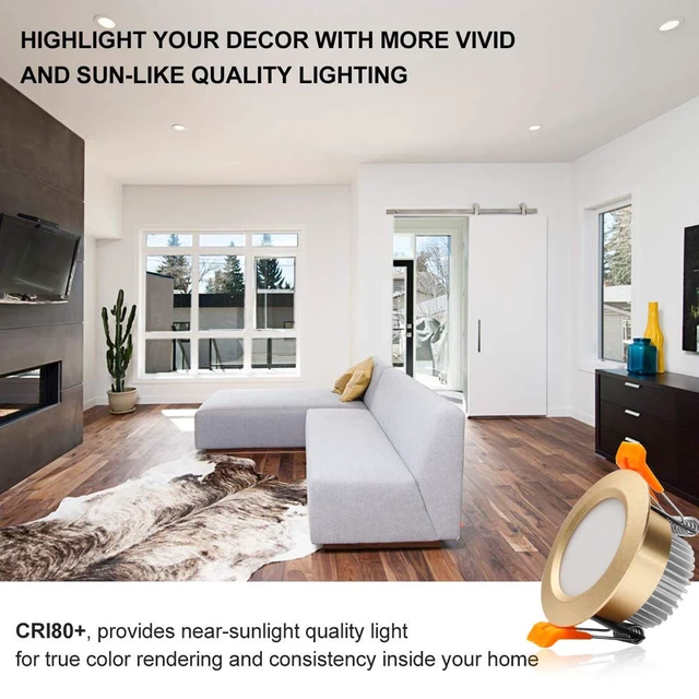 Alt view image 2 of 7 - YGS-Tech 3 Inch LED Recessed Lighting, Dimmable Downlight 5W (40W Halogen Equivalent), 4000K Natural White Ceiling Light, CRI80+, Gold Trim Recessed Lights with LED Driver (4 Pack)