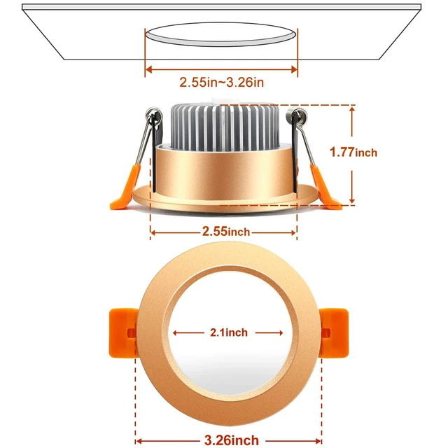 Alt view image 4 of 7 - YGS-Tech 3 Inch LED Recessed Lighting, Dimmable Downlight 5W (40W Halogen Equivalent), 4000K Natural White Ceiling Light, CRI80+, Gold Trim Recessed Lights with LED Driver (4 Pack)