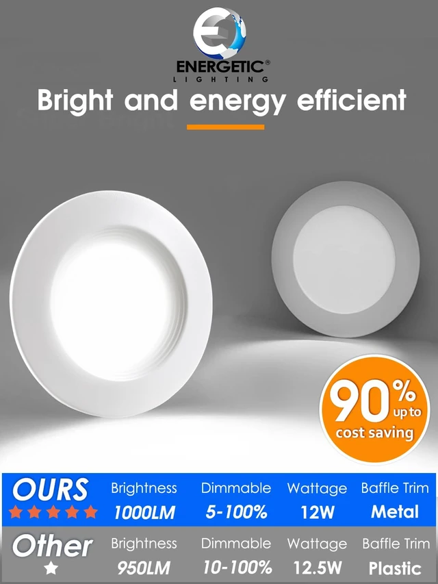 Alt view image 3 of 7 - Energetic 5/6 Inch LED Recessed Lighting, 1000LM, 4000K Cool White, 13W=150W, Dimmable LED Can Light, Damp Rated, Simple Retrofit Installation, ETL Listed, 12 Pack