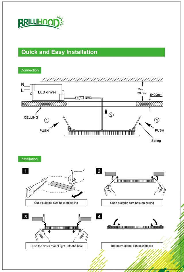 Alt view image 6 of 7 - BRILLIHOOD LED Recessed Downlight - 12W, 1000 Lumens, 6000K - 6 in, 10 Pack | Aluminum Housing, Acrylic Lens, 6-1/8 to 7-3/16 in Cutout, Spring Clip Mount, 180 Degree Beam Angle, Indoor Use