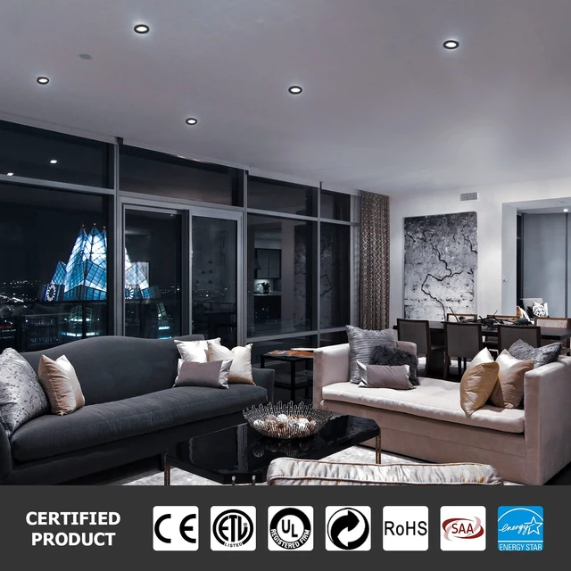 Alt view image 6 of 6 - POWERASIA 6 Pack 6 Inch LED Recessed Lighting, 5CCT Canless Wafer, Black | 2700K-6000K Selectable, 5%-100% Dimmable, Ultra-thin, Metal housing 1200LM 15W, IC & Damp Rated, ETL & FCC 50000h Life Span