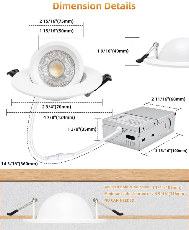 Alt view image 4 of 7 - CLLIGHTING Gimbal Led Recessed Light 4 inch - 5CCT 850LM for Sloped Ceiling | 4 Pack,10W, 360° Rotatable+90° Tilt Eyeball Canless Light, 120V, ETL& IC, Damp Rated, 5%-100% Dimmable, 90+CRI, 38°Beam