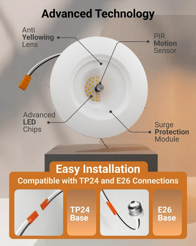 Alt view image 6 of 7 - Sunco 4 Pack 6 Inch Retrofit LED Recessed Light with Motion Sensor, 5CCT | 850LM, Selectable CCT 2700K/3000K/4000K/5000K/6000K, Dimmable, 10W, Motion Acivated, Retrofit LED Ceiling Recessed Downlight