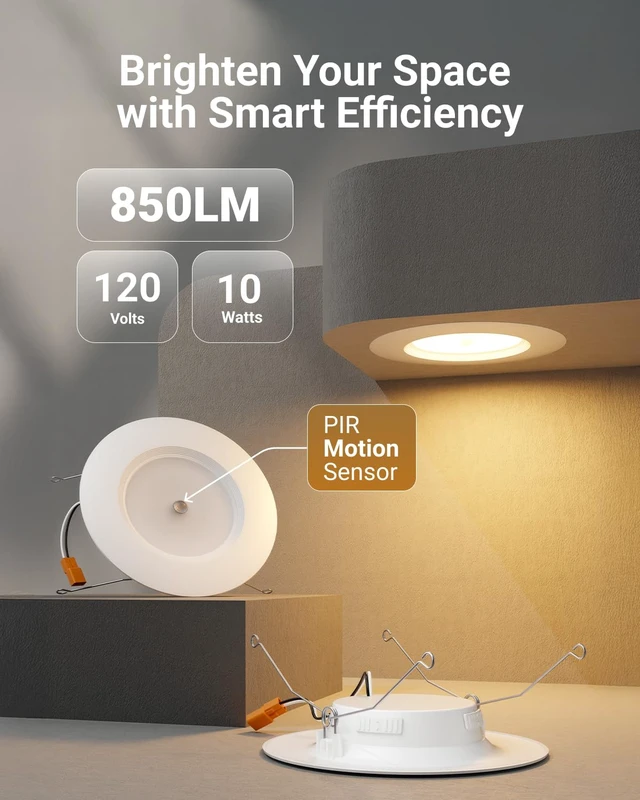 Alt view image 7 of 7 - Sunco 4 Pack 6 Inch Retrofit LED Recessed Light with Motion Sensor, 5CCT | 850LM, Selectable CCT 2700K/3000K/4000K/5000K/6000K, Dimmable, 10W, Motion Acivated, Retrofit LED Ceiling Recessed Downlight
