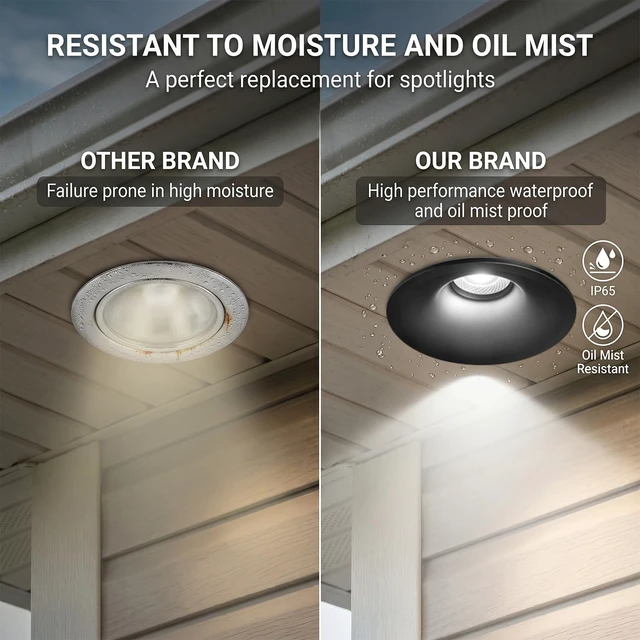 Alt view image 2 of 7 - Eclatune 2 Inch Anti-Glare Recessed Lighting IP65 Shower Light 5CCT Waterproof LED Downlight with Junction Box, 2700K-5000K Selectable CRI90+, 9W COB, 840LM Dimmable ETL 1Pack Black