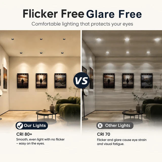 Alt view image 5 of 7 - Eclatune 2 Inch Anti-Glare Recessed Lighting IP65 Shower Light 5CCT Waterproof LED Downlight with Junction Box, 2700K-5000K Selectable CRI90+, 9W COB, 840LM Dimmable ETL 1Pack Black