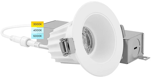 Main image of LUXRITE 2 Inch LED Recessed Lighting with Junction Box, 3CCT Selectable 3000K/4000K/5000K, CRI 90, Dimmable Canless LED Downlight Kit, 8W, 600 Lumens, IC Rated, Damp Rated, ETL Listed