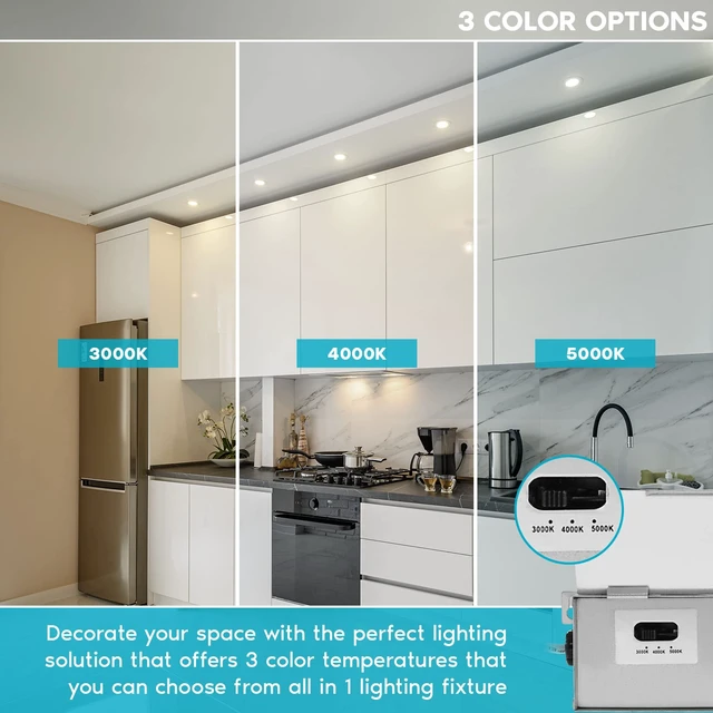 Alt view image 2 of 6 - LUXRITE 2 Inch LED Recessed Lighting with Junction Box, 3CCT Selectable 3000K/4000K/5000K, CRI 90, Dimmable Canless LED Downlight Kit, 8W, 600 Lumens, IC Rated, Damp Rated, ETL Listed