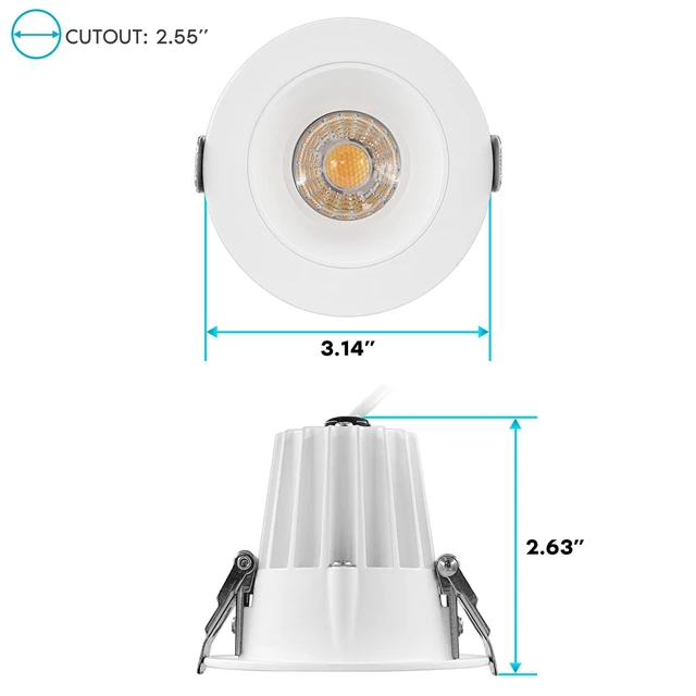 Alt view image 4 of 6 - LUXRITE 2 Inch LED Recessed Lighting with Junction Box, 3CCT Selectable 3000K/4000K/5000K, CRI 90, Dimmable Canless LED Downlight Kit, 8W, 600 Lumens, IC Rated, Damp Rated, ETL Listed