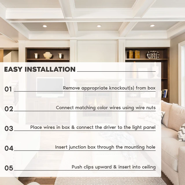 Alt view image 6 of 6 - LUXRITE 2 Inch LED Recessed Lighting with Junction Box, 3CCT Selectable 3000K/4000K/5000K, CRI 90, Dimmable Canless LED Downlight Kit, 8W, 600 Lumens, IC Rated, Damp Rated, ETL Listed