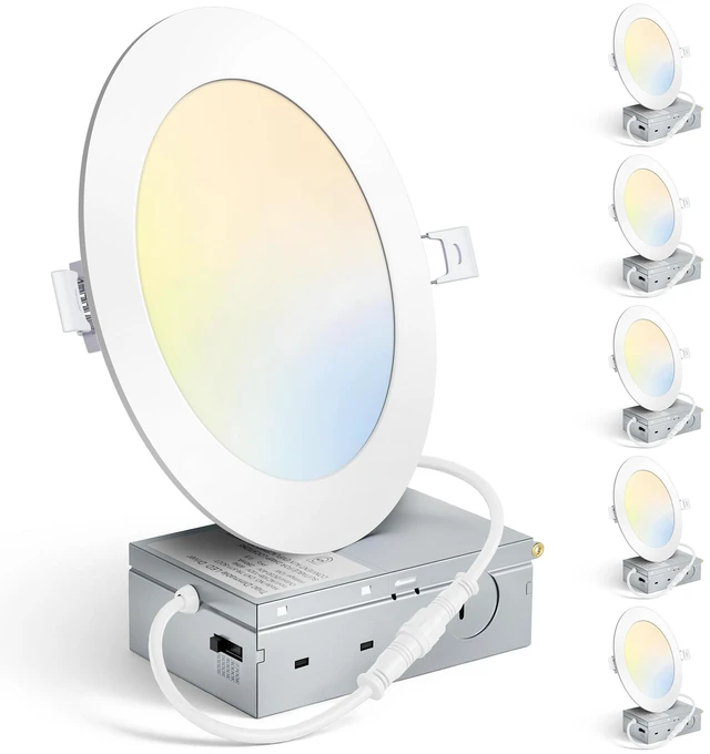 Main image of MAXvolador 6 Pack 6 Inch LED Recessed Ceiling Light 5CCT with Junction Box | 1200LM High Brightness, 2700K/3000K/4000K/5000K/6000K Selectable, Dimmable, 12W Ultra-Thin Canless Wafer Downlight 120V