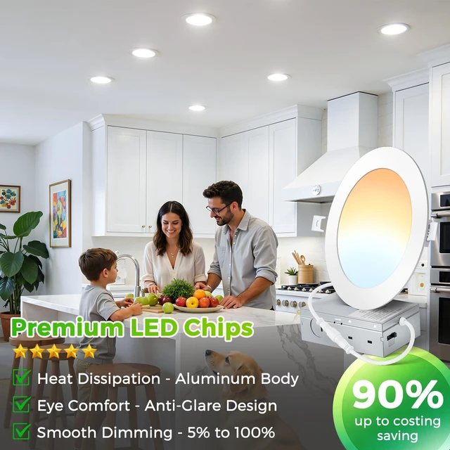 Alt view image 4 of 7 - MAXvolador 6 Pack 6 Inch LED Recessed Ceiling Light 5CCT with Junction Box | 1200LM High Brightness, 2700K/3000K/4000K/5000K/6000K Selectable, Dimmable, 12W Ultra-Thin Canless Wafer Downlight 120V