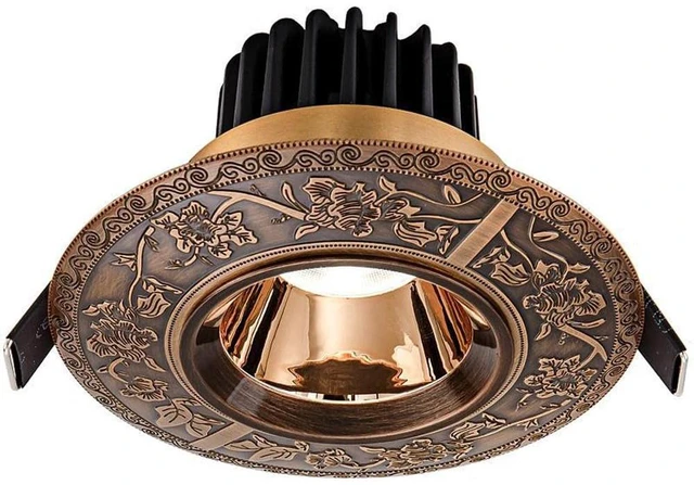 Main image of SQUSMAY Led Recessed Downlight Baffle Trim 7W Vintage Carved Round Ceiling Light Deep Anti-Glare COB Spotlights Brass Ceiling Downlight for Bathroom Living Room Hallway