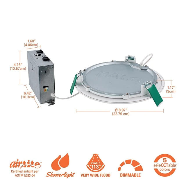 Alt view image 2 of 7 - HALO HLB Canless LED Recessed Lighting 8 inch 5CCT 1600lm | wafer light, IC rated, AIR-TITE, wet rated for soffit /shower light, 2700K-5000K, New Construction / Remodel
