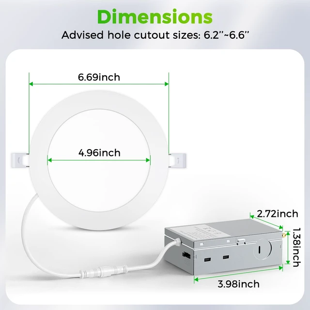 Alt view image 7 of 7 - MAXvolador 6 Pack 6 Inch LED Recessed Ceiling Light 5CCT with Junction Box | 1200LM High Brightness, 2700K/3000K/4000K/5000K/6000K Selectable, Dimmable, 12W Ultra-Thin Canless Wafer Downlight 120V