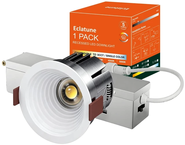 Main image of Eclatune 2 Inch LED Downlight, IP65 Shower Light 5CCT Waterproof LED Recessed Lighting with Junction Box, 2700K/3000K/4000K/5000K Selectable CRI90+, 9W COB, Anti-Glare 840LM Dimmable-ETL 1 Pack
