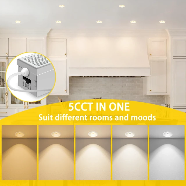Alt view image 3 of 7 - Eclatune 2 Inch LED Downlight, IP65 Shower Light 5CCT Waterproof LED Recessed Lighting with Junction Box, 2700K/3000K/4000K/5000K Selectable CRI90+, 9W COB, Anti-Glare 840LM Dimmable-ETL 1 Pack