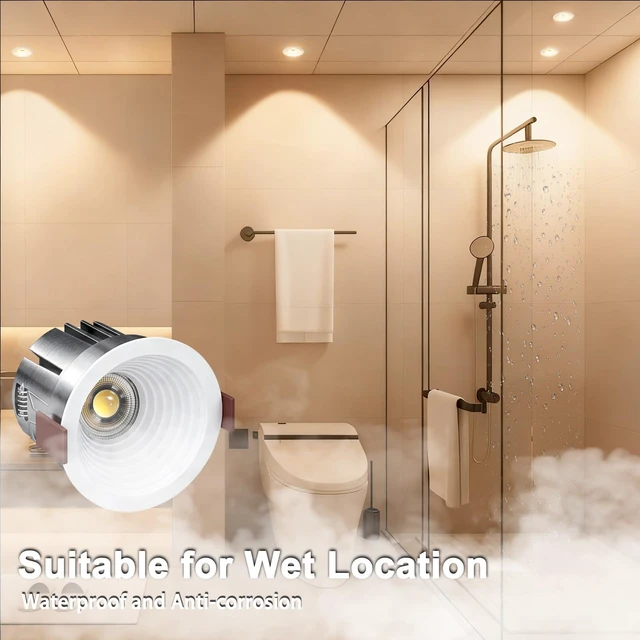 Alt view image 4 of 7 - Eclatune 2 Inch LED Downlight, IP65 Shower Light 5CCT Waterproof LED Recessed Lighting with Junction Box, 2700K/3000K/4000K/5000K Selectable CRI90+, 9W COB, Anti-Glare 840LM Dimmable-ETL 1 Pack