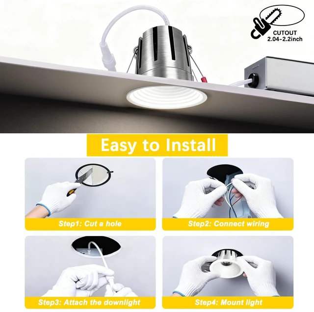 Alt view image 5 of 7 - Eclatune 2 Inch LED Downlight, IP65 Shower Light 5CCT Waterproof LED Recessed Lighting with Junction Box, 2700K/3000K/4000K/5000K Selectable CRI90+, 9W COB, Anti-Glare 840LM Dimmable-ETL 1 Pack