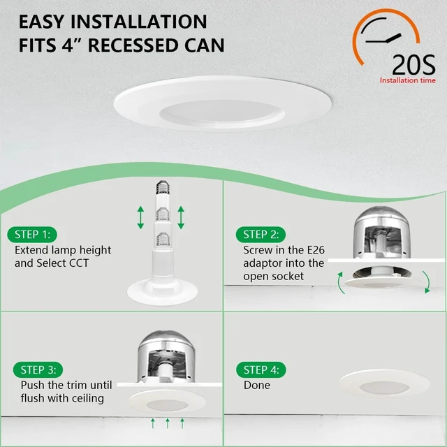 Alt view image 3 of 7 - Soliseed 6 Pack 4 Inch 5CCT LED Can Lights Length Adjustable Retrofit | 2700K-5000K Selectable, CRI90+, 6.5W=40W, 500LM, Dimmable,Recessed Retrofit Downlight,Easy Install for Kitchen & Bedroom