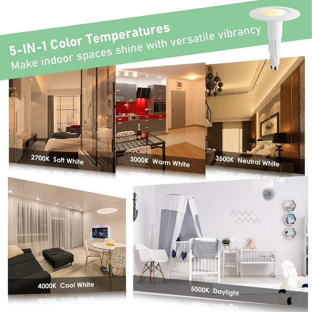 Alt view image 4 of 7 - Soliseed 6 Pack 4 Inch 5CCT LED Can Lights Length Adjustable Retrofit | 2700K-5000K Selectable, CRI90+, 6.5W=40W, 500LM, Dimmable,Recessed Retrofit Downlight,Easy Install for Kitchen & Bedroom