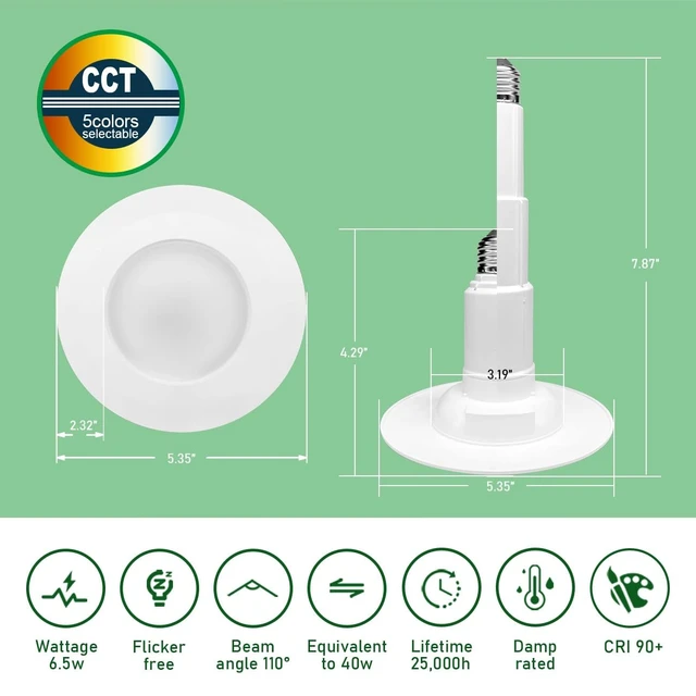 Alt view image 5 of 7 - Soliseed 6 Pack 4 Inch 5CCT LED Can Lights Length Adjustable Retrofit | 2700K-5000K Selectable, CRI90+, 6.5W=40W, 500LM, Dimmable,Recessed Retrofit Downlight,Easy Install for Kitchen & Bedroom