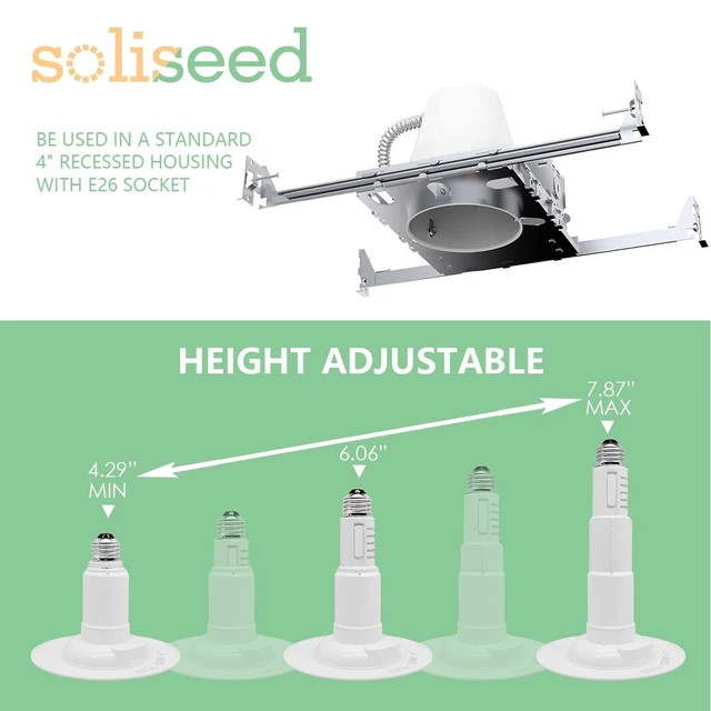 Alt view image 6 of 7 - Soliseed 6 Pack 4 Inch 5CCT LED Can Lights Length Adjustable Retrofit | 2700K-5000K Selectable, CRI90+, 6.5W=40W, 500LM, Dimmable,Recessed Retrofit Downlight,Easy Install for Kitchen & Bedroom