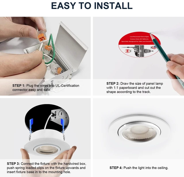 Alt view image 6 of 7 - Sublimation 4 Packs 3 Inch Gimbal Led Recessed Light with Junction Box 10w,Waterproof recessed Lights for Shower,3 Colors Adjustable,Suitable for Bathroom,Parlor,Bedroom,Kitchen,Balcony