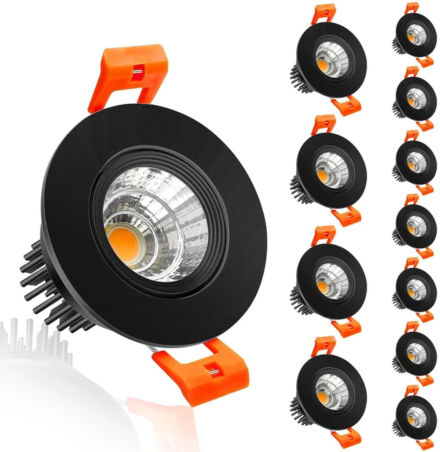 Main image of inShareplus 2 Inch LED Downlight, 3W Recessed Lighting 220LM COB Dimmable, 3000K Warm White, CRI80, Black Trim, LED Ceiling Lights with Driver, 12 Pack