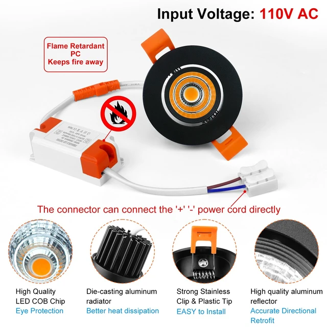 Alt view image 3 of 7 - inShareplus 2 Inch LED Downlight, 3W Recessed Lighting 220LM COB Dimmable, 3000K Warm White, CRI80, Black Trim, LED Ceiling Lights with Driver, 12 Pack
