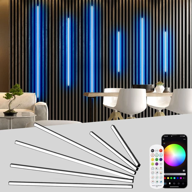 Main image of Lichaser RGB Black Smart Recessed Lighting for Acoustic Panel, 6 Pcs WiFi LED Strip Light for Wood Slat Wall Panel Compatible with Alexa, Self-Adhesive Smart LED for Slat Wall (4 * 28 in+2 * 16 in)