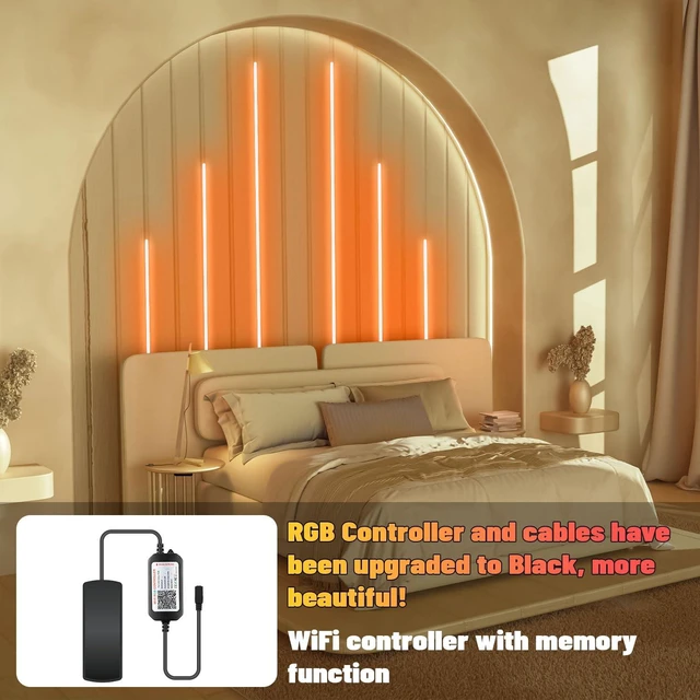 Alt view image 2 of 7 - Lichaser RGB Black Smart Recessed Lighting for Acoustic Panel, 6 Pcs WiFi LED Strip Light for Wood Slat Wall Panel Compatible with Alexa, Self-Adhesive Smart LED for Slat Wall (4 * 28 in+2 * 16 in)
