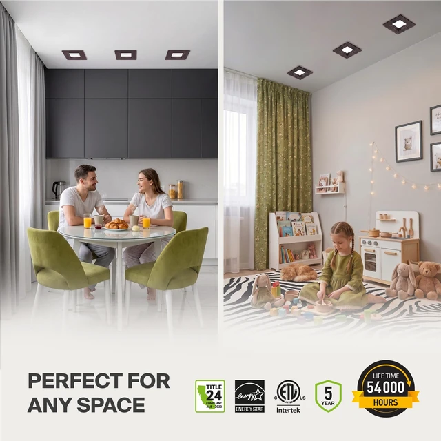 Alt view image 2 of 7 - ASD LED Bronze Retrofit 6 Inch Recessed Lights - Square 12W 1023LM 2700-5000K LED Recessed Lighting 6 Inch, Wet Rated Dimmable Can Lights, Baffle Trim Wafer Lights, UL 6 Pack
