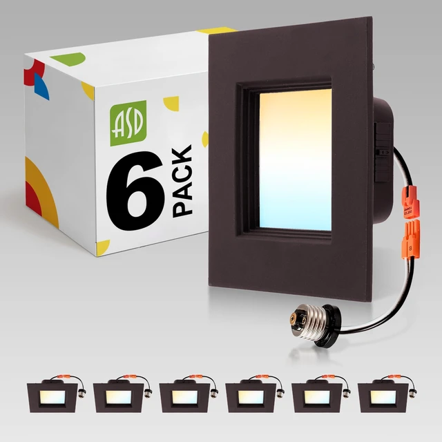 Main image of ASD LED Bronze Retrofit 6 Inch Recessed Lights - Square 12W 1023LM 2700-5000K LED Recessed Lighting 6 Inch, Wet Rated Dimmable Can Lights, Baffle Trim Wafer Lights, UL 6 Pack