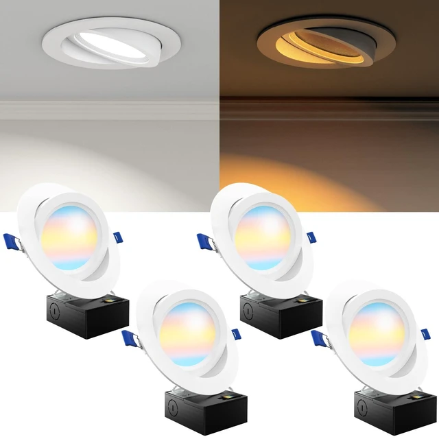 Main image of Sunco 4 Pack 6 Inch Gimbal LED Recessed Light with Night Light, 5CCT | 1400LM, 12W=80W, Selectable 2700K/3000K/4000K/5000K/6000K, Dimmable, Canless Baffle Trim