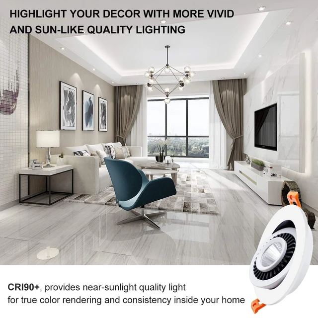 Alt view image 2 of 6 - YGS-Tech 3.5 Inch Eyeball Gimbal LED Recessed Lighting Dimmable Downlight, 7W (70W Halogen Equivalent) Adjustable Spotlight, 5000K Daylight White, CRI80, Ceiling Light with LED Driver (4 Pack)