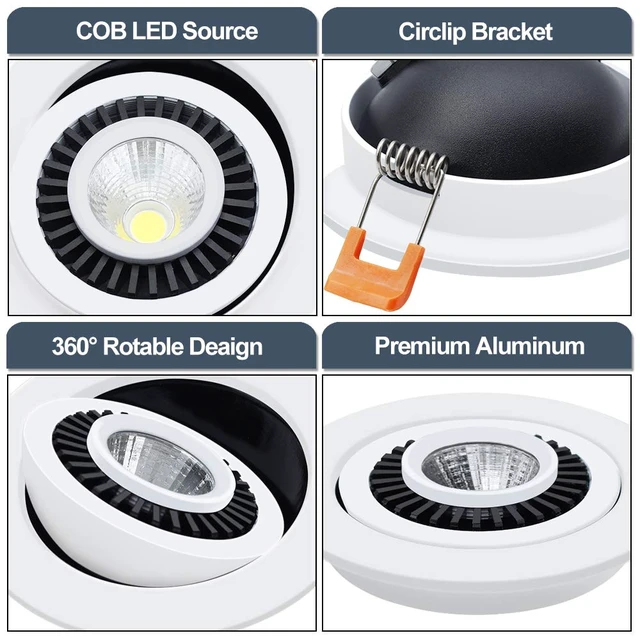 Alt view image 4 of 6 - YGS-Tech 3.5 Inch Eyeball Gimbal LED Recessed Lighting Dimmable Downlight, 7W (70W Halogen Equivalent) Adjustable Spotlight, 5000K Daylight White, CRI80, Ceiling Light with LED Driver (4 Pack)