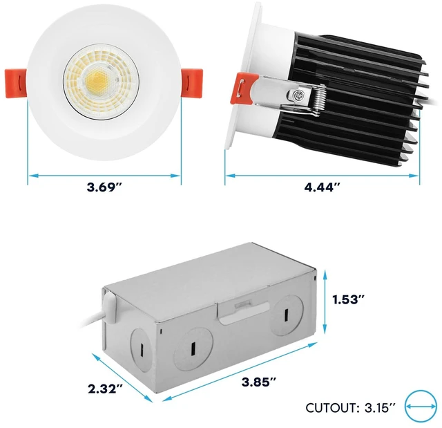 Alt view image 4 of 7 - LUXRITE 3 Inch LED Regressed Canless Spotlight + Round White Interchangeable Trim, 5CCT 2700K-5000K, Twist N' Lock, Recessed Lighting, 15W, 1250LM, CRI90, Dimmable, 38° Beam, IC & Wet Rated