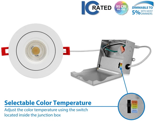 Alt view image 5 of 7 - DGF 4-inch White Selectable Canless Floating Gimbal LED Recessed Downlight (DGF43120SRDWH)