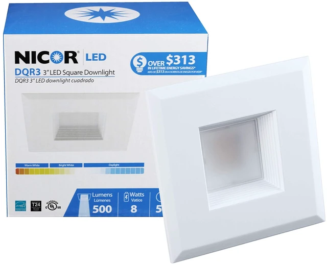 Main image of NICOR Lighting 3 inch White Square LED Recessed Downlight in 2700K (DQR3-10-120-2K-WH-BF)