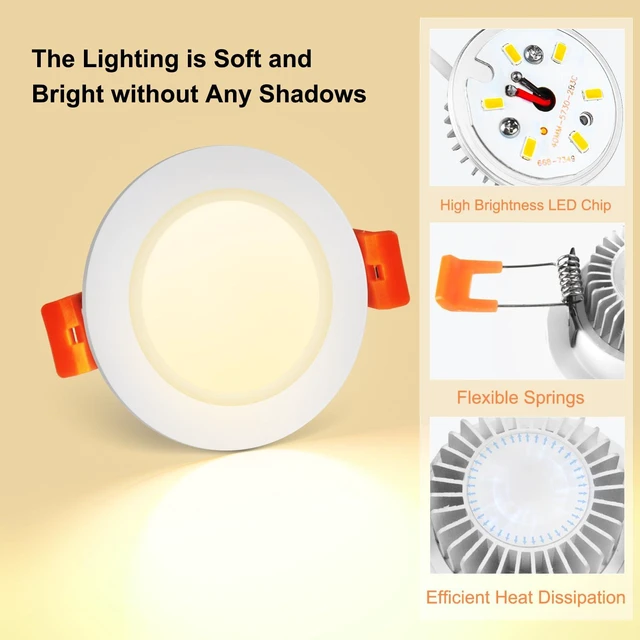 Alt view image 7 of 7 - YGS-Tech 3.5 Inch LED Recessed Lighting, Dimmable Downlight 7W (55W Halogen Equivalent), CRI80, 3000K Warm White, Ceiling Light with LED Driver, Canless Recessed Lights 4 Pack