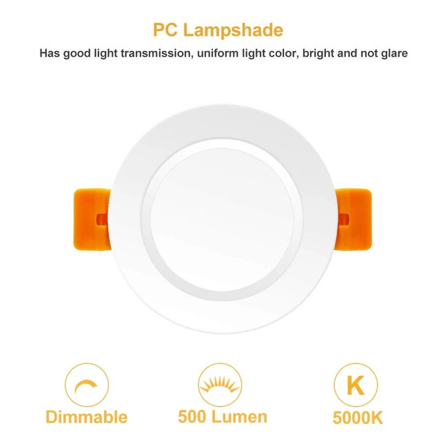 Alt view image 5 of 7 - BIRRAY 3 Inch LED Recessed Downlight, 5000K Daylight White, 5W (40W Halogen Equivalent) Dimmable LED Ceiling Light with LED Driver, CRI 80, 6 Pack