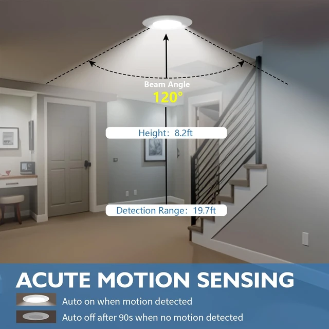 Alt view image 3 of 7 - Jolux 5/6 Inch 5CCT PIR Motion Sensor Recessed Light,Non-Dimmable,800lm | 2700K-5000K Adjustable LED can light, 12W=60W, Easy E26 Retrofit Install for Closets, Kitchens, Porches, Hallways,2 Pack